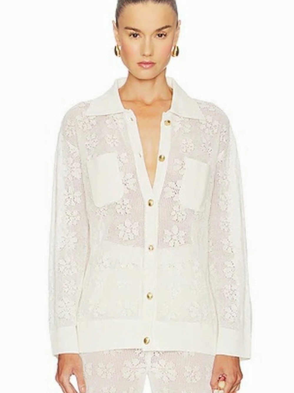 NWT Asta Resort Delilah Crochet Shirt in Salt